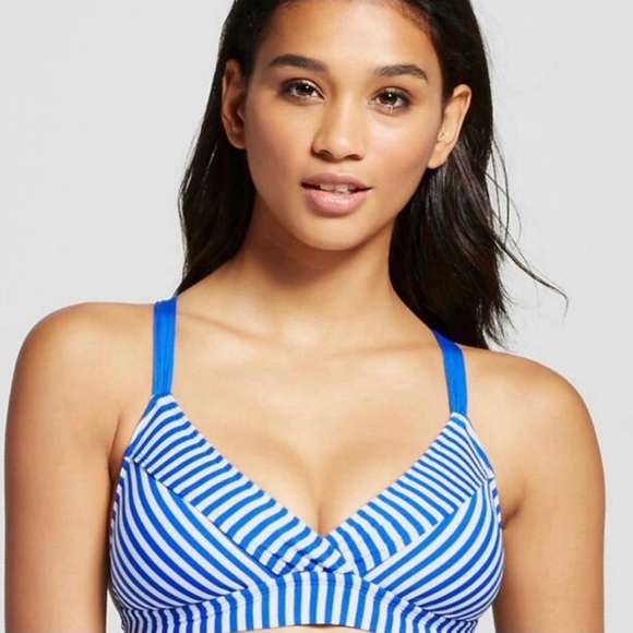 Mossimo Supply Co. Resort Blue Stripe Triangle CrissCross Back 2-piece Bikini - Picture 3 of 12